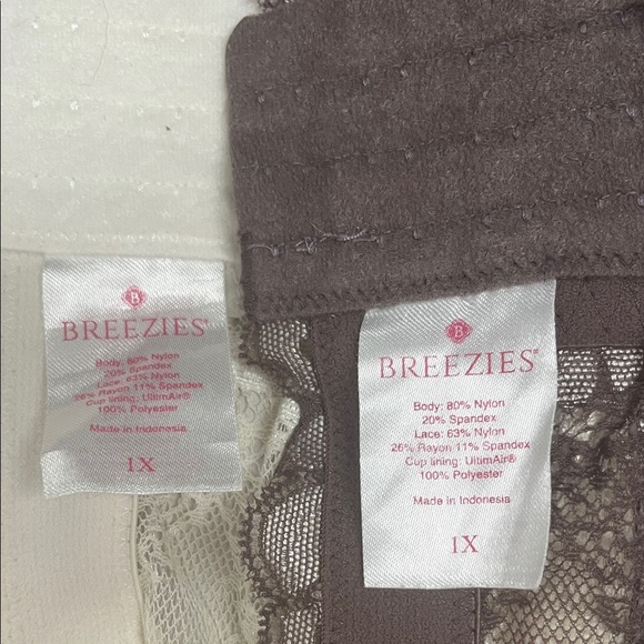 Breezies Cream and Brown Lace Bras size 1X preowned - Picture 4 of 8